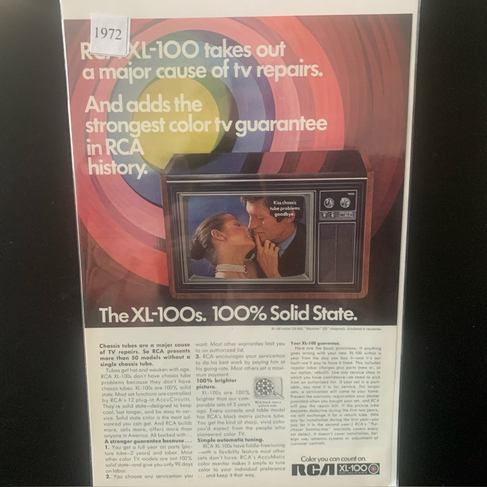 Vintage 1972 RCA XL 100s Television 100% Solid State Ad Advertisement